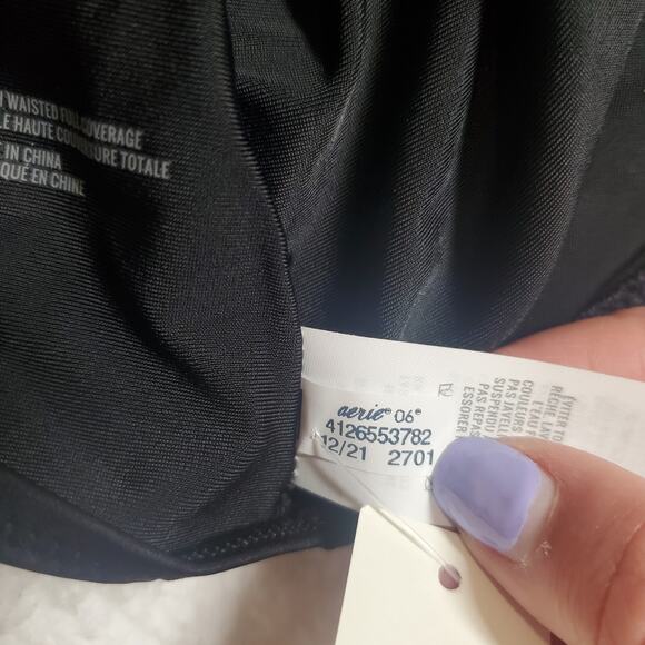 Aerie Black High Waisted Full Coverage Bikini Bottom NWT Women's Medium Swimwear - Picture 9 of 12